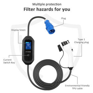 Portable EV Charger Level 2 32A 7kW Type 1 SAE J1772 with CEE <b>Plug</b> Smart LCD Display Adjustable Current <b>Fast</b> <b>Charging</b> EVSE - Product Image 2
