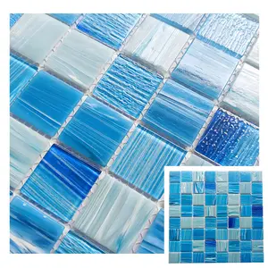 Cloud Series Square Crystal Glass Swimming Pool Mosaic Tile For Swimming Pool Mosaic Bathroom