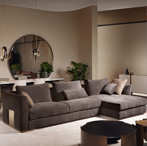 Sofá de cuero minimalista italiano MR para sala de estar, diseño moderno en forma de L, sofá de cuero de gama alta para Villa Hotel - Product Image 1