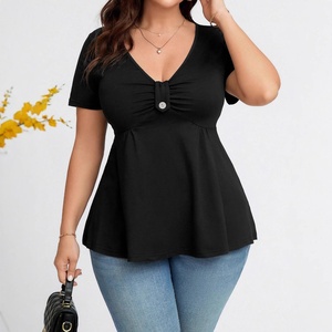 Camiseta <span class=keywords><strong>de</strong></span> Mujer Casual para Primavera/Verano, Elegante, con Decoración <span class=keywords><strong>de</strong></span> Lazo, Cuello en V Profundo - Product Image 1