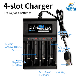 <span class=keywords><strong>Chargeur</strong></span> de piles AA/AAA portable 4 emplacements <span class=keywords><strong>DC5V</strong></span> 1A, sortie 250mA*4, en ABS noir, charge directe USB avec indicateur pour appareil photo - Product Image 1