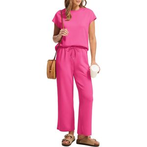 Ensemble deux pièces d'été pour femme FOXA : haut à manches courtes et pantalon large court, tenue décontractée pour la plage et les vacances, respirant et tricoté - Product Image 3