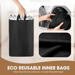 Poubelle de cuisine pliable pour recyclage, avec couvercle en bambou, 26 gallons (100L), pliable, étanche, panier à linge - Product Image 5