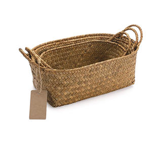 Legend Cesta de almacenamiento de algas marinas rectangulares con asa Bandeja de servicio de algas marinas marrón rústica natural tejida a mano ecológica - Product Image 1