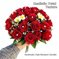 Bouquet de fleurs artificielles éclatantes avec roses rouges floquées, fleurs mélangées pour mariage, centre de table, décoration de fête et de vacances