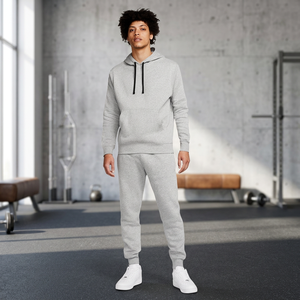 Conjunto Deportivo Informal para Hombre, Sudadera con Capucha Acolchada de Terciopelo Ligero, Pantalones Cortos, Color Sólido, Poliéster/Algodón - Product Image 6