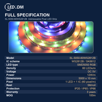 Bande LED adressable WS2812B SL-5050-60WS2812B 60 LED 5V, pixels programmables couleur de rêve pour la décoration de bars, scènes et Noël