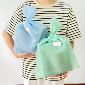 Custom Logo <b>Printing</b> Sheer Storage Cute Tote Bag Vest Bag Gift <b>Packaging</b> Encrypted Organza Shopping Bag With Handle - Product Image 3