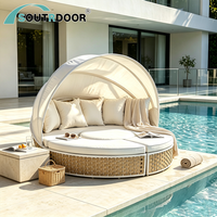 Chaise longue de jardin en aluminium et rotin PE avec auvent, pliable, portable, résistante aux UV, écologique, durable, design moderne, pour usage hôtelier