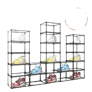 رفوف خزانة برجية قابلة للتكديس تحتوي على 40 زوجًا من الأحذية صندوق معدني لتخزين الأحذية