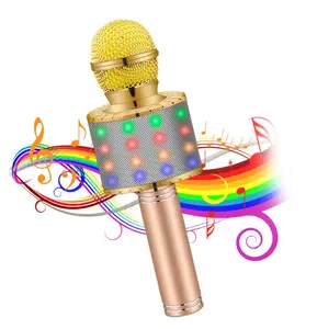 Wireless Karaoke Microphone Hot Sales Mobile Home KTV Handheld Mic with Controllable LED Lights