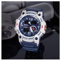 Montre-bracelet Sportive Smael 8007 à Quartz, Étanche, Alarme, Lumière, Affichage Analogique et Numérique, pour Hommes