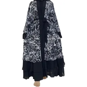 European And American Fashion Muslim Cardigan Pop-Up Middle Eastern Print Patchwork Abaya