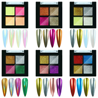 Poudre Aurora pour Nail Art, 4 couleurs/ensemble, poudre magique miroir solide