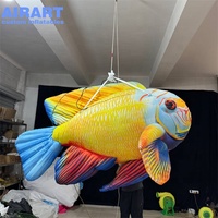 Modèle de poisson tropical jaune gonflable suspendu, ornements de poisson gonflables animaux marins imprimés en couleur