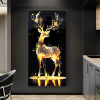 Nouvelle Peinture Murale Moderne Paysage Cerf Animal LED en Porcelaine Cristalline Décoration Intérieure pour Salon
