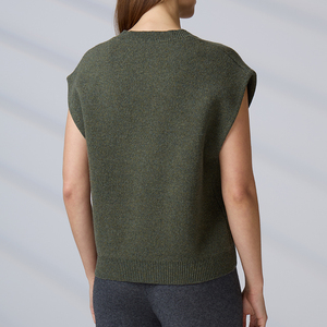 Chaleco de Punto Personalizado de Lana Geelong con Cuello en V para Mujer, sin Mangas, con Bolsillos, Suéter de Punto para Mujer - Product Image 3