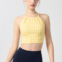 Soutien-gorge de sport pour femme à col à volants et dos croisé avec coussinets doux, débardeur de yoga, haut d'entraînement pour la salle de sport