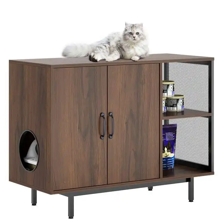 Litter Box Enclosure Hidden Cat Litter Box Furniture Multi-Function Wooden Indoor Cat House with Storage Shelves