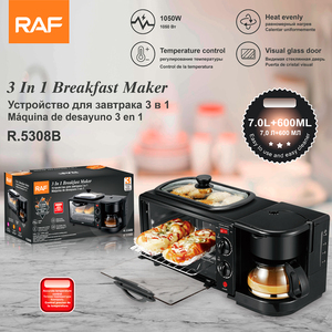 Machine à café 6 tasses, gril antiadhésif, four <span class=keywords><strong>grille</strong></span>-<span class=keywords><strong>pain</strong></span>, appareil multifonction 3 <span class=keywords><strong>en</strong></span> 1 pour le petit-déjeuner familial RAF - Product Image 5