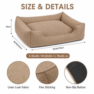 Coussin carré aspect lin avec coussin amovible pour chiens et chats, facile à nettoyer, OEM ODM, lavable, confortable, durable, vente en gros - Product Image 4