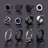 Pendientes de botón de hierro minimalistas de moda para hombre, conjunto negro atrevido, estilo bad-boy, unisex, que no se desvanecen