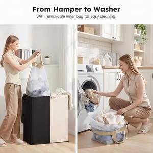 Cesto de Ropa Sucia Doble de 145L con Tapa, Cesto con Dos Compartimentos y Bolsas Extraíbles, Cesta Plegable de 2 Secciones con Tapa - Product Image 6