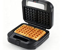 Machine à sandwichs et gaufres électrique 3-en-1 1400W, 4 tranches, plaques fixes antiadhésives, indicateur lumineux, cuisson double zone, fonction maintien au chaud