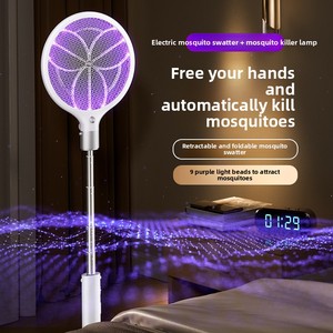 Matamosquitos Eléctrico Telescópico, <span class=keywords><strong>Raqueta</strong></span> Plegable Giratoria de 360 Grados, Recargable, para el Hogar e Interiores - Product Image 1