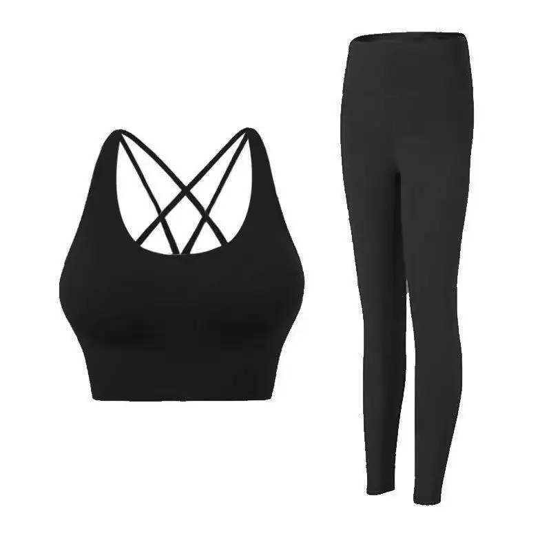 Wholesale Custom 2023 Women Activewear Workout Clothing High Impact Ribbed Sports Bra and Yoga Pants Seamless Yoga Set