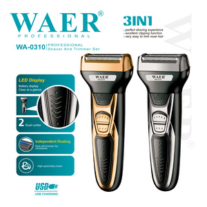 WAER WA-0310 <span class=keywords><strong>Rasoir</strong></span> <span class=keywords><strong>électrique</strong></span> rechargeable USB 1000 mAh à triple lame avec tondeuse 3-<span class=keywords><strong>en</strong></span>-1 et <span class=keywords><strong>rasoir</strong></span> pour le visage et les poils du nez - Product Image 1