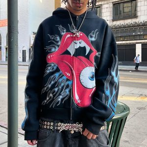 Felpa <span class=keywords><strong>con</strong></span> <span class=keywords><strong>cappuccio</strong></span> da uomo oversize in tessuto waffle <span class=keywords><strong>con</strong></span> zip, stampa DTG, stile streetwear, pesante e di alta qualità - Product Image 6