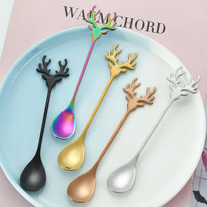 Cuillère à dessert Lehao en acier inoxydable 304, mignonne et créative, pour mélanger gâteaux, glaces, thé, cuillère à café en forme de renne de Noël - Product Image 3