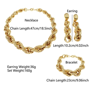 Yulaili New Dubai Gold Plated 3Pcs Jewelry Set <strong>Chunky</strong> Braided Twist Link Necklace Earrings Bracelet for Women Wedding Party - Product Image 5