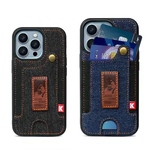 2024 Nieuwe Lederen Denim Telefoonhoesje Portemonnee Polsband Fall-Proof Telefoonhoesje Voor Iphone 12 13 14pro Max