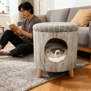 Neues Design Natürliches Strohnest Handgewebtes Haustierhaus Winter Warmes Katzenbett Katzen-Kratzbrett Kreativer Hocker Katzennest - Product Image 6