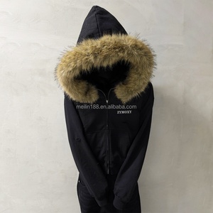 Custom Design Detachable <b>Fur</b> <b>Hoodie</b> Zip up Blank Plain 400gsm 100% Cotton Oversized Distressed <b>Faux</b> <b>Fur</b> <b>Hoodie</b> Manufacturer - Product Image 2