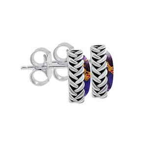 Purple copper Turquoise <b>Stud</b> Earrings 925 <b>Sterling</b> <b>Silver</b> Bohemian Style Bezel Setting Women's Everyday Wear - Product Image 2