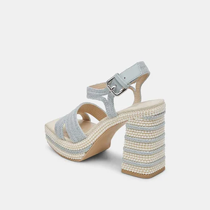 Eleganti Sandali <span class=keywords><strong>con</strong></span> Tacco da Donna, Tacchi Blu <span class=keywords><strong>con</strong></span> Cinturino Regolabile alla Caviglia, Plateau Audace <span class=keywords><strong>con</strong></span> Perle Decorative - Product Image 3