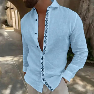 Camicia da uomo in lino di cotone a maniche lunghe - Product Image 2
