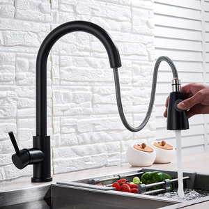 Robinet de cuisine noir <span class=keywords><strong>mitigeur</strong></span> extractible robinet d'eau chaude et froide pivotant en acier inoxydable 304 avec douche à main <span class=keywords><strong>lavabo</strong></span> évier robinet - Product Image 3
