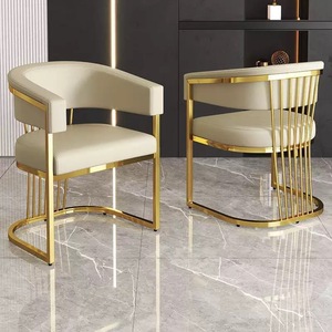 Chaise de salle à manger moderne en acier inoxydable avec dossier rembourré en cuir, design ergonomique pour la maison, le bureau, l'école, l'hôtel, la chambre à coucher - Product Image 2