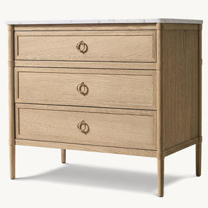 Mesitas de Noche de Estilo Francés Contemporáneo con 3 Cajones, Muebles de Dormitorio de Madera de Roble Macizo de Alta Calidad, Adorno para el Hogar - Product Image 3