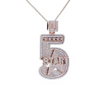 Pendentif personnalisé en moissanite numéro 5, breloque lettre sertie de pierres, plaqué or 14 carats, argent, bijoux unisexe - Product Image 2