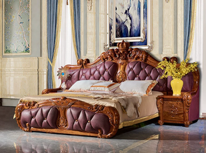 Cama de Estilo Victoriano con Cabecera de Caoba, Tamaño King, Madera Sólida Tallada a Mano, Tapizada en Cuero Verde, Muebles para Dormitorio - Product Image 3