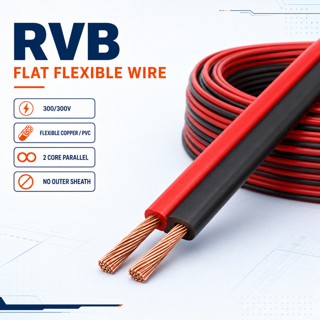 Audio Speaker Wiring Red Black RVB Parallel Flat Cable Flexible PVC Insulated 2 Cores 12/14/16/18AWG Copper Electrical Wire