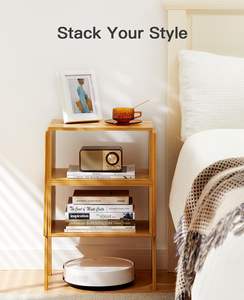 SINCERE Modern Bamboo End Tables Set of 2 Double Tier <strong>Nightstand</strong> for Bedroom Storage Bamboo Living Room Bedside Tables - Product Image 4