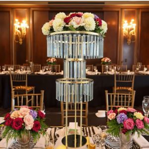 XWLC Royal Diamond Luxueux Support à Fleurs en Métal Doré <span class=keywords><strong>et</strong></span> Acrylique en Forme de Grande Roue, Centre de <span class=keywords><strong>Table</strong></span> pour Mariage <span class=keywords><strong>et</strong></span> Anniversaire, Décoration de Gâteau en Anneau - Product Image 2