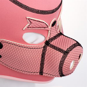 OEM Pink Pig Face Mask Cosplay BDSM Bondage Gear Neopreno Hood Eyes Blindfolds Pig Fetish Mask - Product Image 6