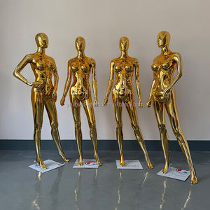 Mannequin de vitrine femme grande taille avec tête, en PP argenté/doré, pose debout, pour présentation de vêtements - Product Image 1